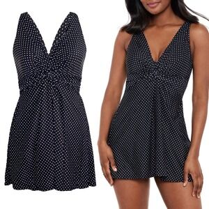 NWT Miraclesuit Marais Polka Dot Swim Dress Pin Point Black 10